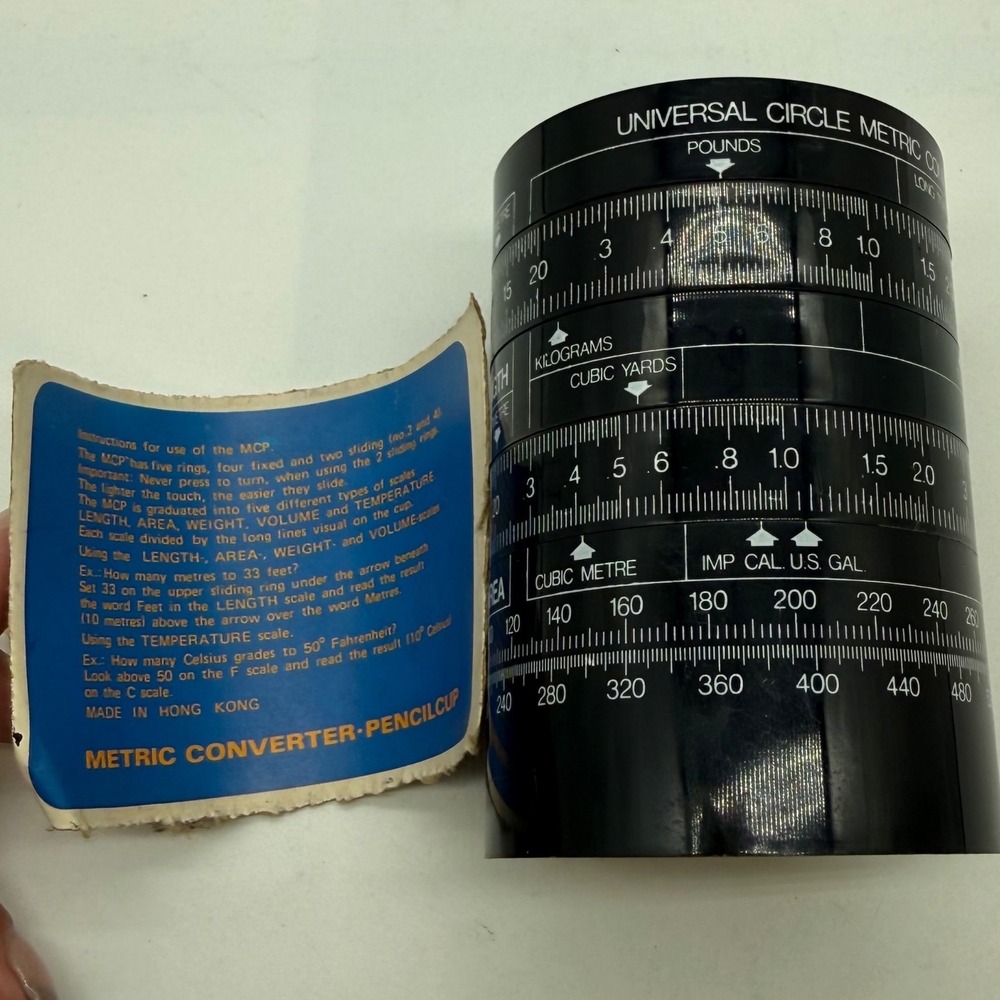 Vintage Universal Circle Metric Converter Pencil Cup Black Plastic Hong Kong
